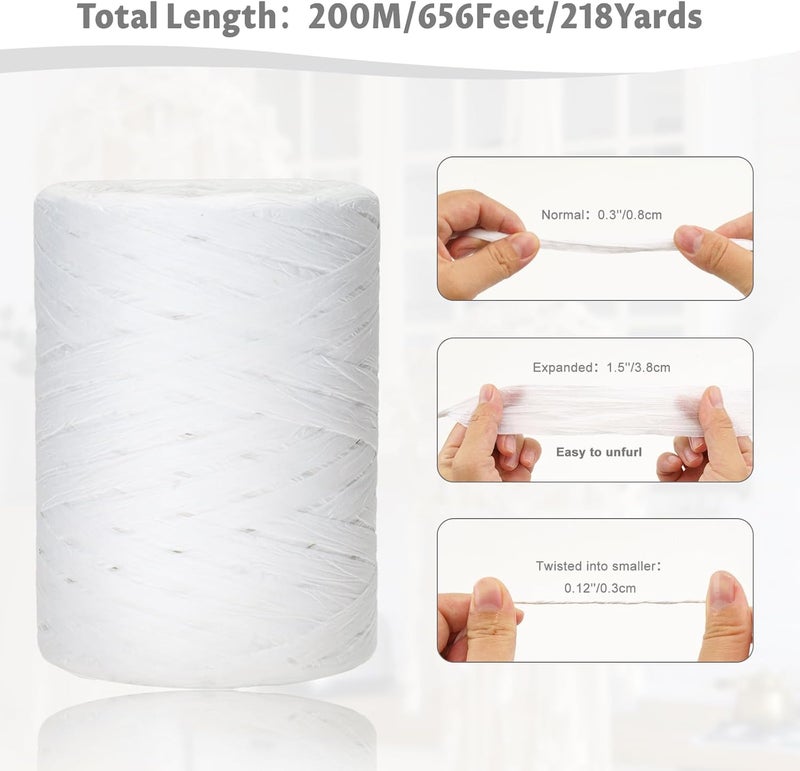 g2plus 218 Yards Raffia Paper Craft Ribbon, 1/4 Inch Wide Raffia Ribbon, White Packing Paper String for Gift Wrapping, DIY Arts & Crafts, Christmas Holiday Decor - Image 3